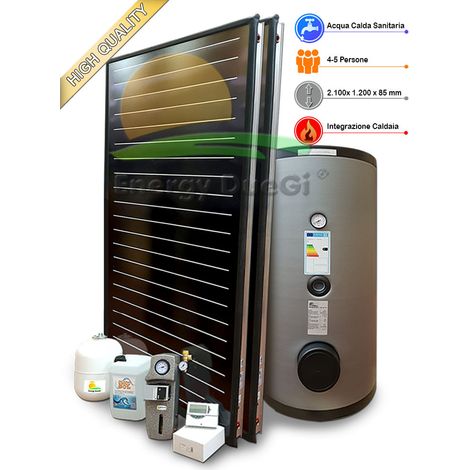 Kit impianto solare termico ad elevate prestazioni con integrazione per produzione Acqua Calda Sanitaria, 4-5 persone, bollitore 400 litri, FKF240