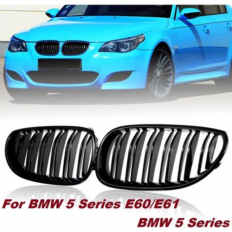 2 rejillas de doble línea en negro brillante para BMW Serie 5 E60/E61 03-09 Berlina (1/4)
