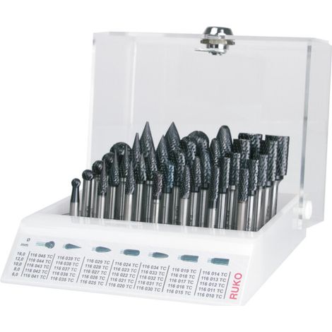 Ruko Assortiments de fraises limes, denture croisée avec TiCN en présentoir plexi avec serrure