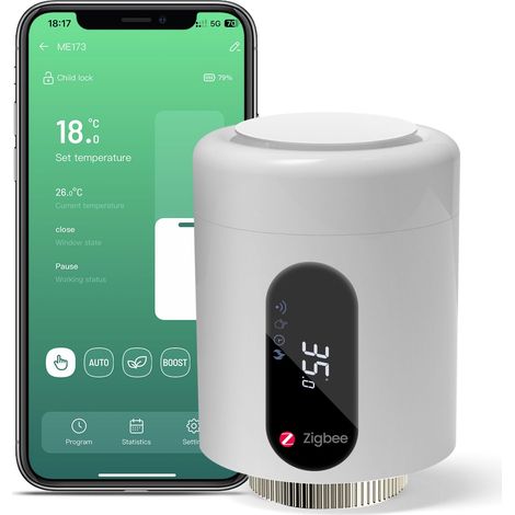 Termostato inteligente para radiador. Termostato digital. Compatible con Alexa y Google Home para ahorrar energía. Programas de temporizador. Fácil instalación. Requiere Zigbee 3.0.