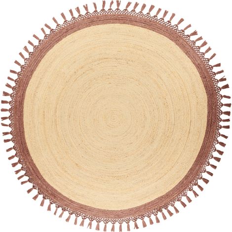 Alfombra boho rústica redonda 200 cm de yute natural trenzado a mano beige y marrón Marts