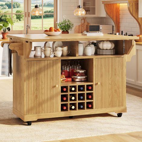 Carrello da cucina pieghevole con ruote 142,5 x 80 x 95 cm, marrone naturale DESVIAE (1/5)