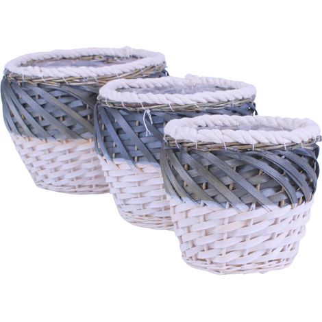 Cesto vimini rotondo portavaso bordo cotone, Ø29x22 cm