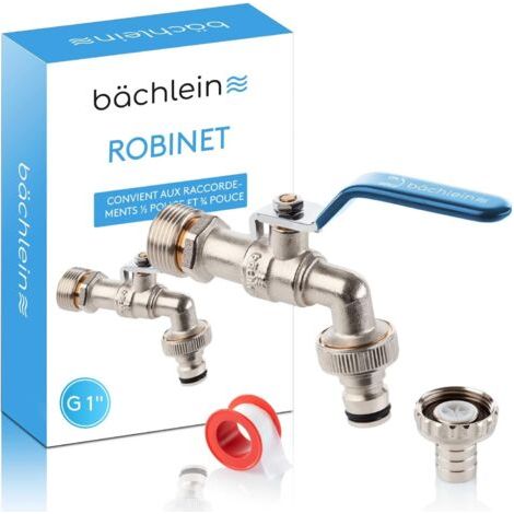 Universal Garden Tap, Blue - 2 Hose Connections, Refined Ball Valve, 1/2" and 1" Connections, Outdoor Outlet (1/5)