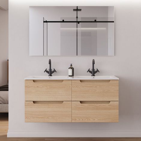 Meuble de salle de bain 140cm double vasque - 4 tiroirs - roble era (chêne clair) - SONRIZA (1/5)