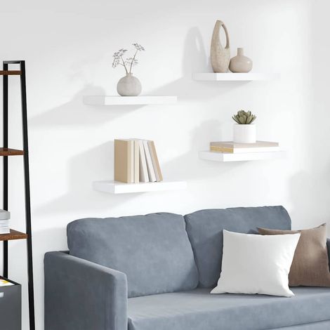 vidaXL Estantes flotantes de pared 4 uds MDF blanco 40x23,5x3,8 cm (1/5)