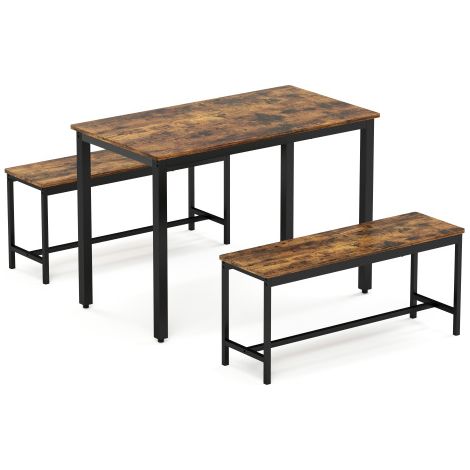 Table industriel brun noir 110x60x75cm avec 2 banquettes cuisine salon