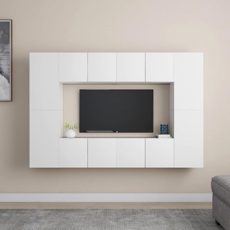 Ensemble de meubles TV 8 pcs-Banc TV-Meuble Télé Blanc Bois d'ingénierie 731027 (1/5)