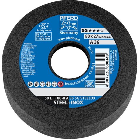 PFERD TOOLS Schleiftopf ETT 80x8x22,23 mm A36 Leistungslinie SG STEELOX für Stahl/Edelstahl 5 Stk