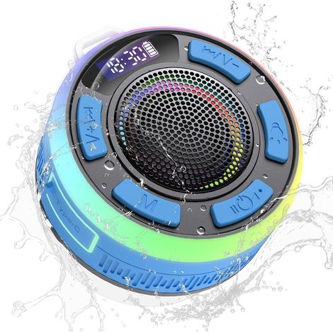 Bluetooth Lautsprecher, Musikbox Bluetooth 5.3 mit Stereo Sound, Saugnapf, Upgraded IP7 Wasserdichter Duschlautsprecher mit LED Licht, Freisprechfunktion, Mikrofon für Badezimmer, Party, USB-C, Blau (1/5)