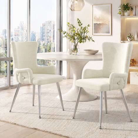 Sillas de comedor de terciopelo, lote de 2, patas de metal plateado, beige DESVIAE (1/5)