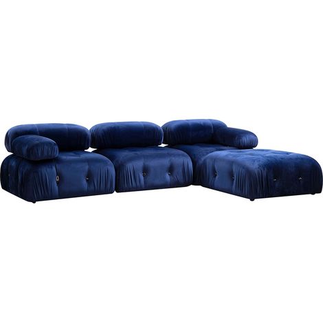 Sofa modul 4-Sitzer blau mit Samtfußhocker Bubble 3SPV