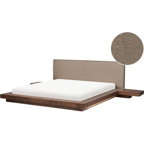 Japan Style LED Bed Frame Brown Ash Wood EU Super King Size 6ft Wood Veneer Boucle Headboard Low Profile Bedroom ZEN (1/5)