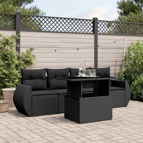 vidaXL 5 Piece Garden Sofa Set with Cushions Black Poly Rattan (1/5)