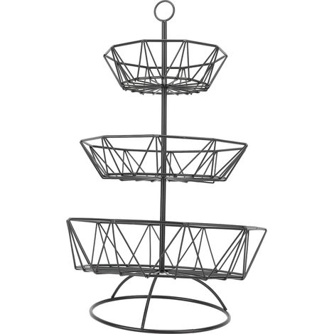 Plateau à fruits en fer forgé, 3 étages, noir, facile à monter, desserts, assiettes pour buffet de pâtisseries, dîner de famille, fête d'anniversaire, mariage, hexagone (1/5)