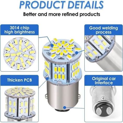 Ampoule LED Voiture, 4 Pièces 1157 Blanc 6500-7000K LED 12V P21W, Ampoules Clignotant LED pour Feu de Stop de Voiture AMPOULE PHARE