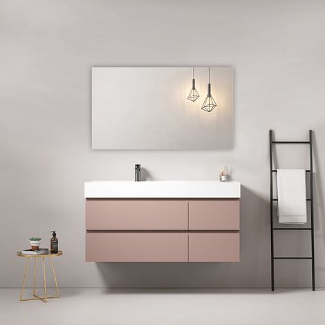 Mobile bagno sospeso 120 cm Rosa Retro Lavabo a Sinistra in Resina Specchio Quadro - Fiji Paint (1/4)