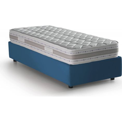Talamo Italia Lit simple Valentina, Lit conteneur avec revêtement en tissu, 100% Made in Italy, Ouverture frontale, avec matelas Cm 90x200 inclus, Bleu, avec emballage renforcé