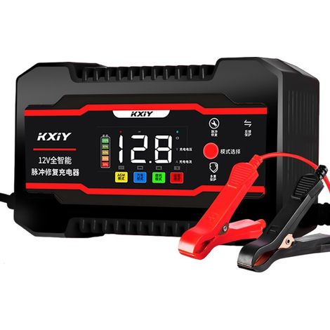 KXIY Chargeur Batterie Voiture Moto 12V 6A Automatique – Régénérateur Impulsions LCD, Mainteneur Désulfateur Plomb AGM GEL SLA, Modes Moto/Auto, Pinces (1/4)