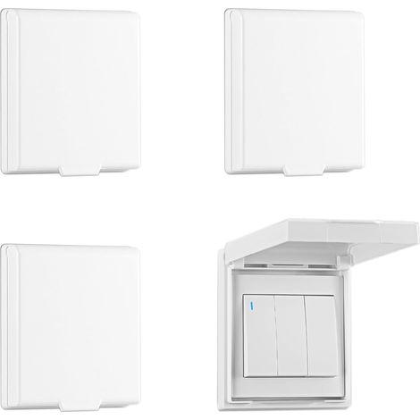 Lot de 4 cache-interrupteurs extérieurs type 86 - Protection contre la pluie - Étanche - Léger - Pour salle de bain, jardin, cuisine - Blanc (1/5)