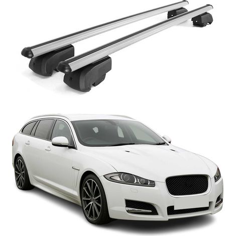 OMAC Aluminium Dachträger Querträger für Jaguar XF X260 Sportbrake 2017-2024 – City Crash – ISO/PAS 11154:2006 – Abschließbar – Max. 75 kg – 2 Stangen Silber (1/5)