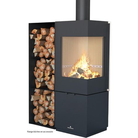 Bronpi – Poêle à bois raccordable 6 kW – Volume de chauffe 175 m³ – Sortie des fumées supérieure/arrière – Dimensions foyer L 360 x H 290 x P 540 mm (1/5)