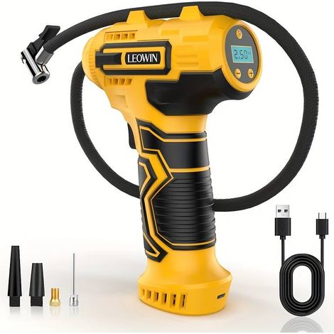 Gonfleur compresseur d’air portable sans fil rechargeable 150 PSI, arrêt automatique, manomètre numérique, lumière LED, compact, pour voiture moto vélo ballon, accessoire auto (1/5)