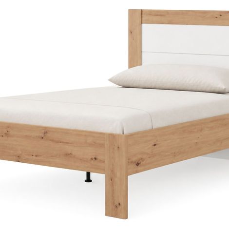 Letto Matrimoniale Munnar, Letto Matrimoniale Dimensione Materasso 160x200 cm, Testata Dettaglio Rigato, Peso Supportato 200 kg, Marrone Rovere Nodi