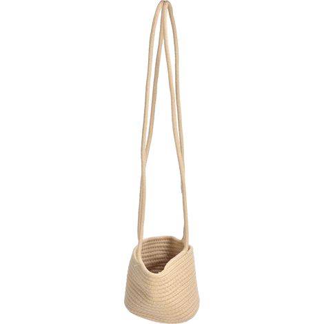 Panier de fleurs suspendu en coton-chanvre et twine de jute brun 19x17cm corde 60cm, sac suspension plante légumes fruits cosmétiques jouets bébé (1/5)