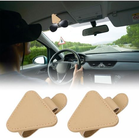Set of 2 Magnetic Leather Sunglasses Holders for Car Sun Visors, Universal Accessories for Ticket Cards (1/5)