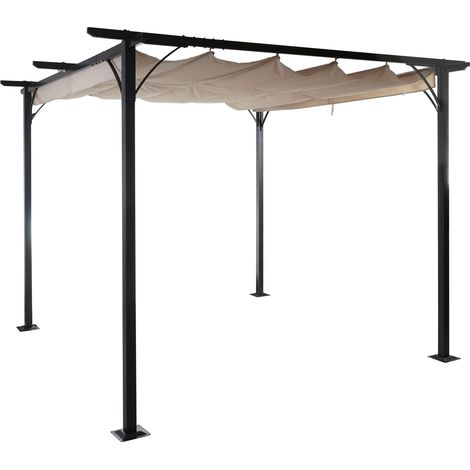 Pergola gazebo de jardin cadre stable 6cm + toit ouvrant 3,5x3,5m crème 040004110