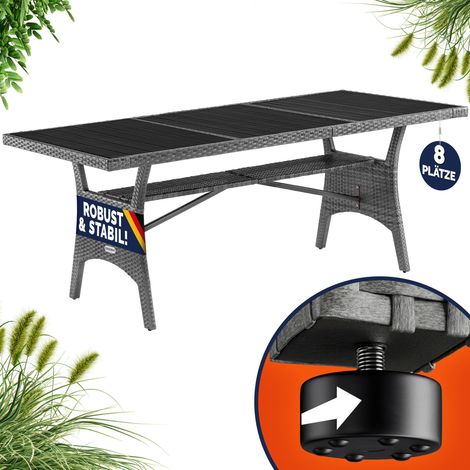 CASARIA® Polyrattan Gartentisch 190x90x75cm mit Ablage WPC-Tischplatte Höhenverstellbar Holzoptik Wetterfest Garten Terrasse Esstisch Gartenmöbel  Grau (1/5)