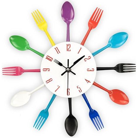 Horloge de cuisine à effet miroir avec cuillère et fourchette 32x32x4CM Autocollants 3D colorés et amovibles pour la décoration de la maison (1/5)