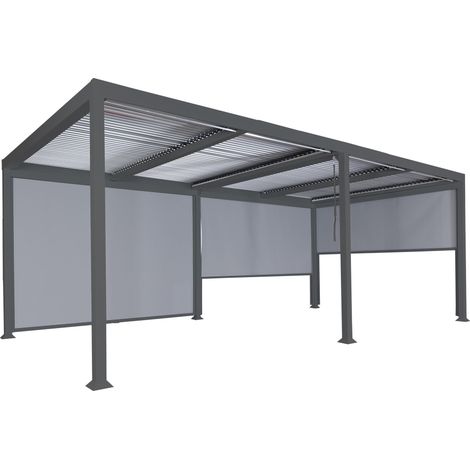 Alu Pergola HHG-787 mit 3x Seitenwand, Lamellen-Pavillon, stabiles 8cm-Metall-Gestell 3x6m anthrazit (1/5)