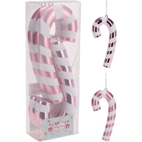 Adorno navidad baston rosa koopman 3 pz