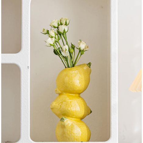 Vase en céramique empilé en forme de citrons – Vase créatif sur le thème des fruits, de style scandinave – Décoration de table – Diamètre d'ouverture : 2,1 cm, hauteur : 20,1 cm (1/4)