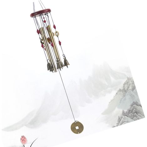 Carillon à vent décoratif en bois de sapin et tubes en aluminium dorés, multicolore, cadeau pour cabane maison porte fenêtre balcon