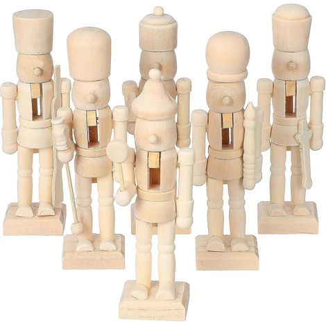 Lot de 6 marionnettes casse-noisette en bois à peindre soi-même figurines soldats pour crèche (1/5)