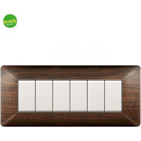Placca da 6 moduli Easy Elettrocanali in plastica effetto legno scuro