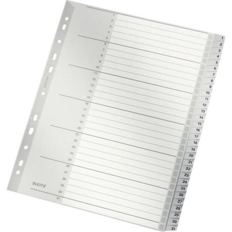 Leitz 1281 Divisore DIN A4, Fuori misura 1-31 Polipropilene Grigio 31 schede 12810000 (1/2)