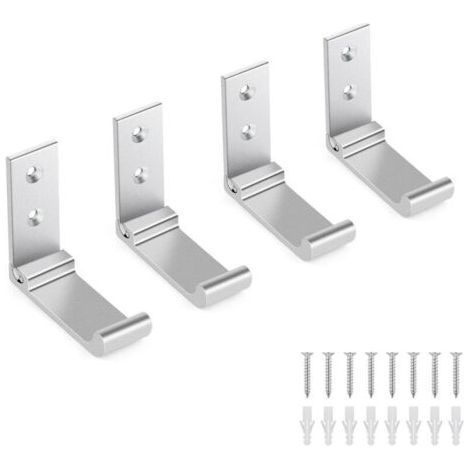 Set of 4 Foldable Wall Hooks, 90° Aluminum Wall Hook, Foldable Wall Hook with Screws for Keys, Towels, Hat, Bags, Silver (1/5)