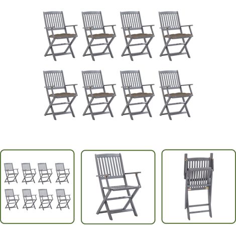 The Living Store Chaises pliables d'extérieur lot de 8 et coussins Bois d'acacia - Chaise De Jardin - Mobilier De Jardin - Chaise Pliante - Acacia - Terrasse (1/5)