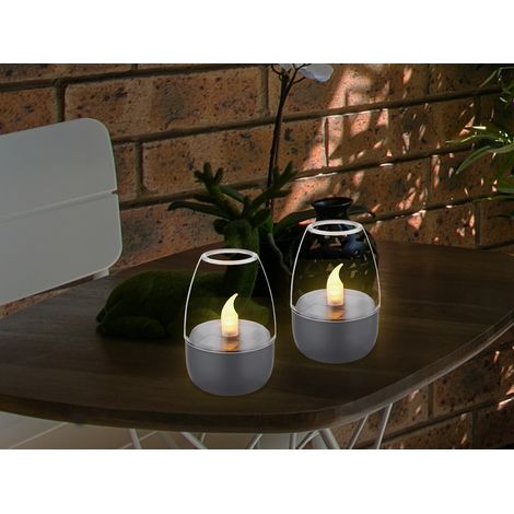 2er Set Kleine LED Deko Solar Windlichter mit Flammeneffekt, Höhe 9cm (1/5)