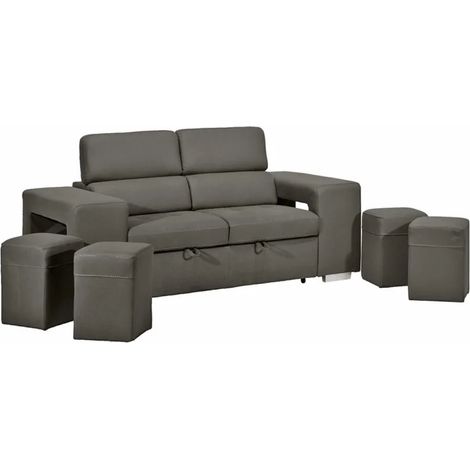 Canapé 3 places convertible tissu gris et têtières réglables - VEGAS (1/5)