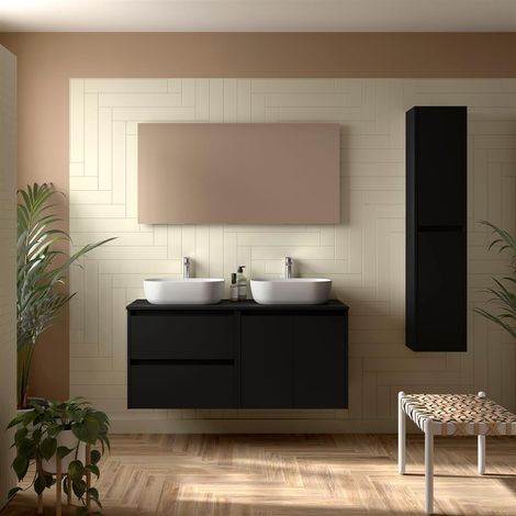 Meubles de salle de bains NOJA 1200 2 portes et 2 tiroirs BLACK SATIN + Plan vasque (1/2)