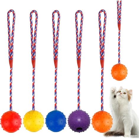 5 PCS Balle avec Corde pour Chien, Balles de Lancer pour Chien et Chat Jouets à Mâcher Balles pour Grands et Petits Chiens Attraper, Lancer et Remorquer la Guerre (1/5)