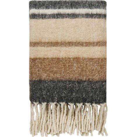 Plaid canapé gris, marron et sable à franges FALLON