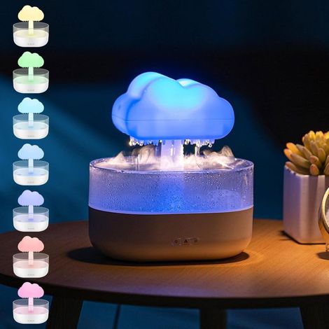 Humidificador de goteo con efecto lluvia, difusor de nubes 2 en 1, difusor de setas para aceites esenciales con 7 colores cambiantes y apagado automático. (1/5)