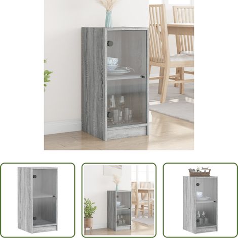 Schrank mit Glas -  Beistellschrank mit Glastüren Grau Sonoma 35x37x75,5 cm (1/5)