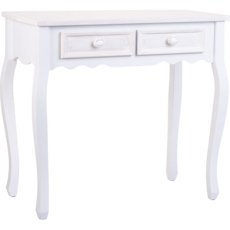 Recibidor de madera de 2 cajones blanco 80x40x75 (1/5)